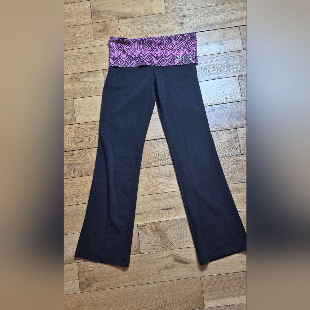 Victoria's Secret Black Flare Pants with Patterned Fold-Over Waistband